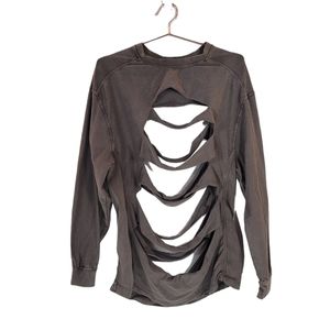 REDHEAD Brand Co Brown Shredded Long Sleeve Top Size XL Upcycled